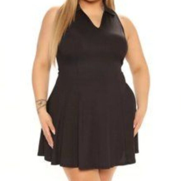 FASHION NOVA Becca Fit and Flare black ribbed vneck collared mini dress size 3X - Picture 1 of 9
